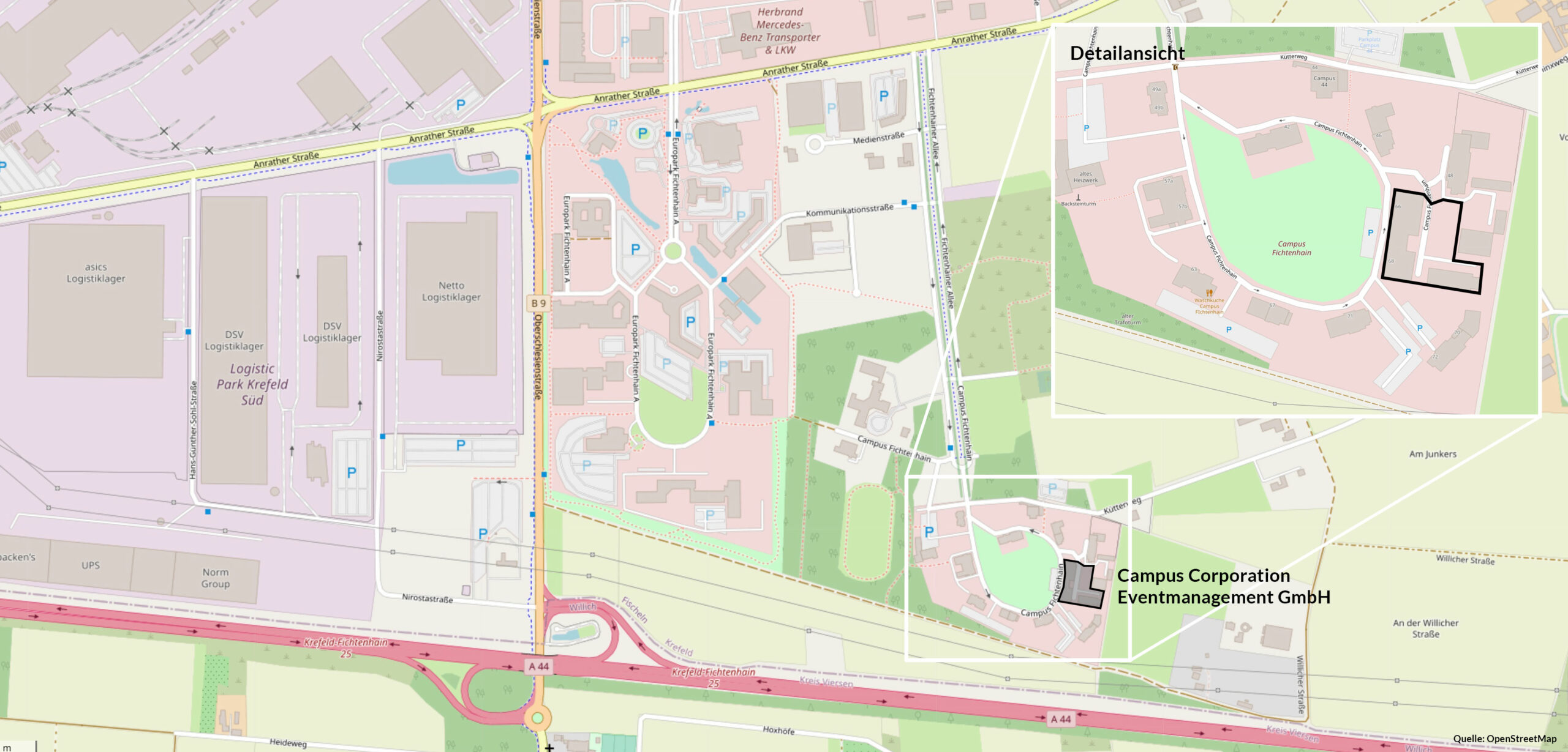 Anfahrtskizze in OpenStreetMap